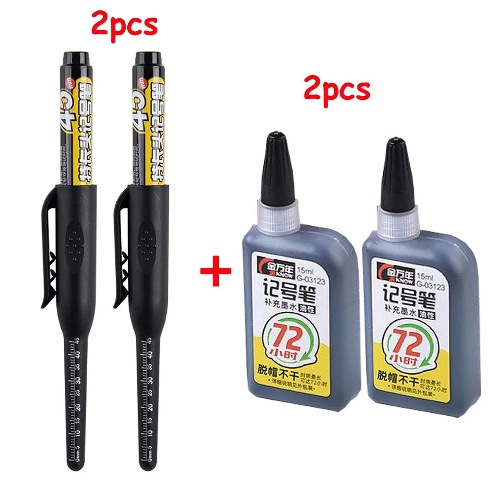 Waterproof Carpenter & Tile Marker Pen 45mm Long Nib — Deep-Hole Woodworking Marker, Black Blue Red (1–6 Pack)