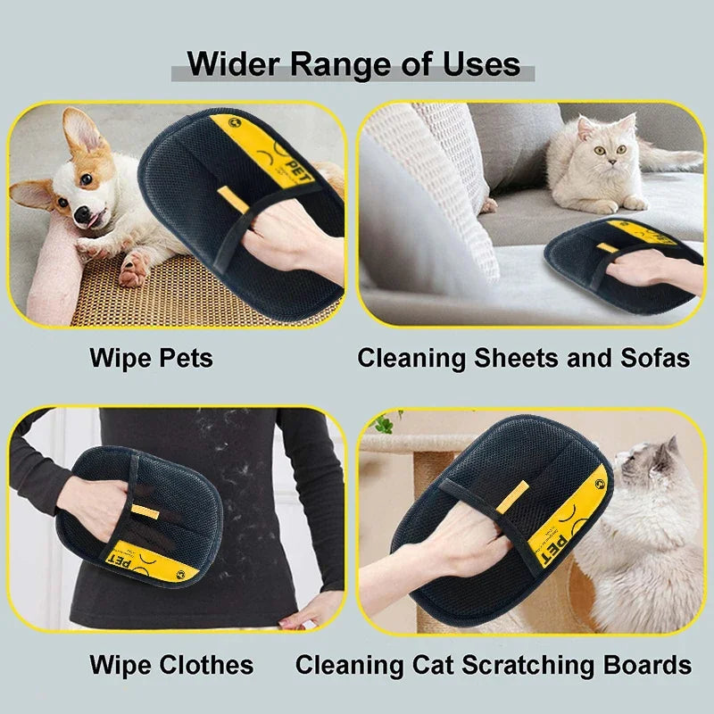 Pet Hair Remover Gloves – Electrostatic Reusable Washable Grooming Glove with 2-in-1 Lint Roller for Cats & Dogs