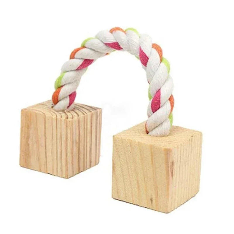 Wooden Pine Chew Roller Toy for Rabbits, Guinea Pigs & Rats - Dumbbell Unicycle Bell for Small Pets