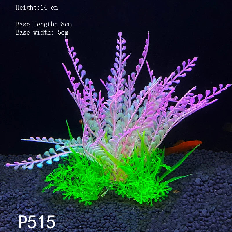 Artificial Aquarium Plants – Plastic Underwater Green Shrubs with Resin Base, Fish Tank Decoration
