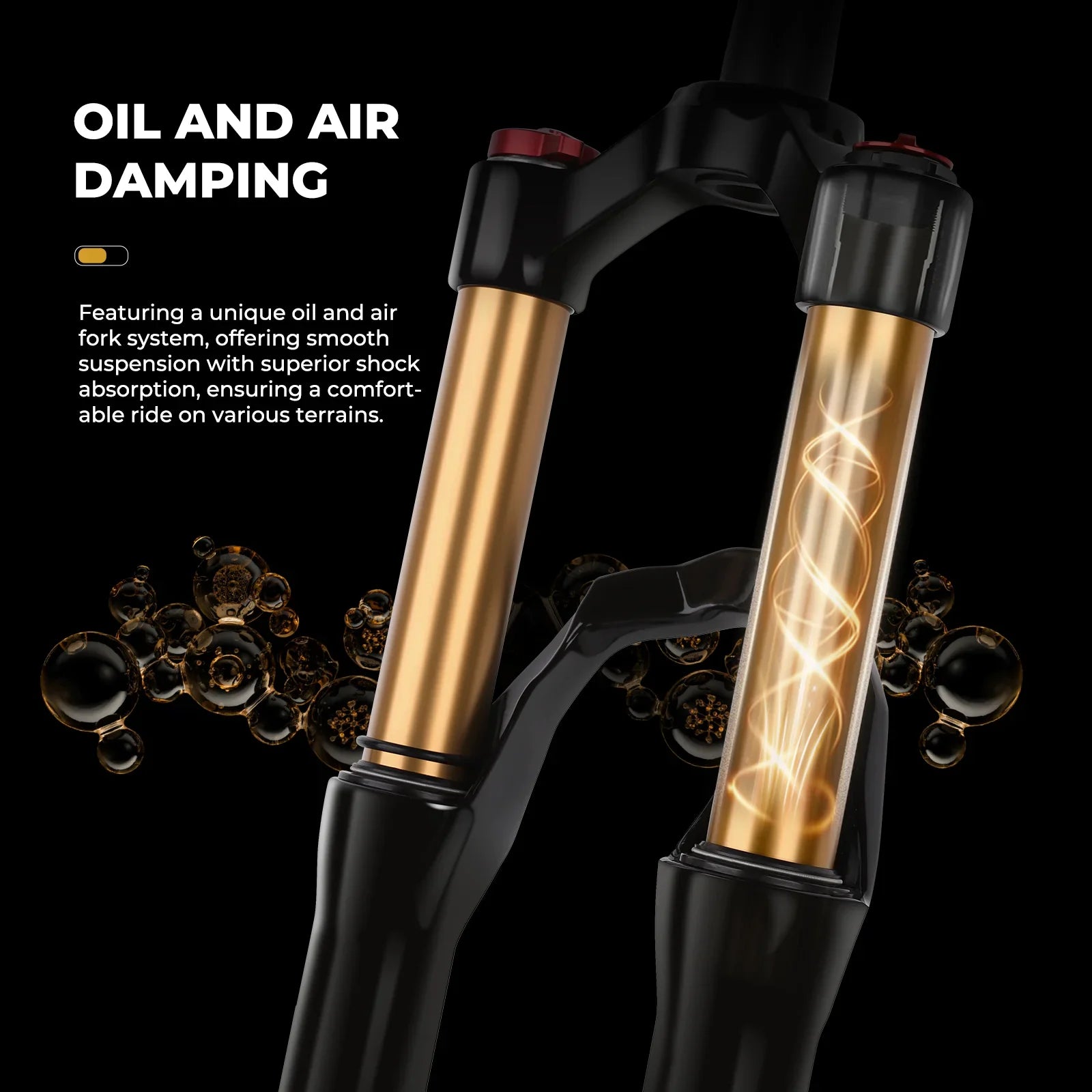 Air & Oil Suspension Fork for 20-inch / 24-inch Bikes, Alloy Upper & Magnesium Lower, Remote Lockout, 100–135 mm (3.9–5.3 in) Travel