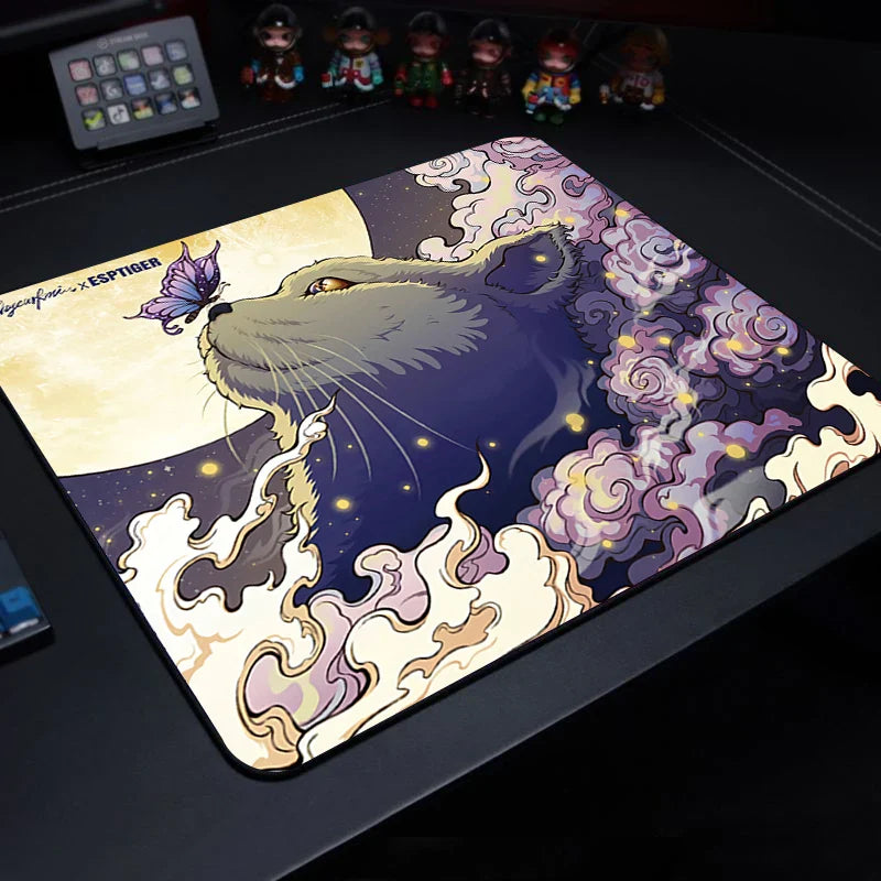 Cute Tiger Small Gaming Mouse Pad with Wrist Rest — Non-Slip Rubber Base, Anime Cartoon Desk Mat