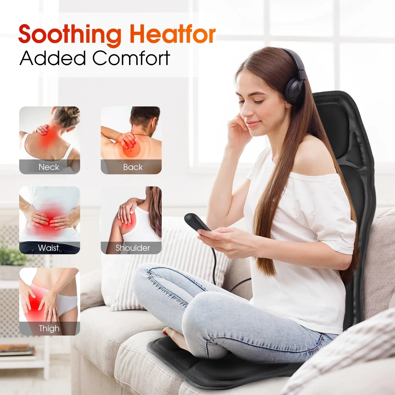 Infrared Electric Massage Chair Cushion – Heated Full-Body Back, Neck & Lumbar Vibration Massager for Car & Home