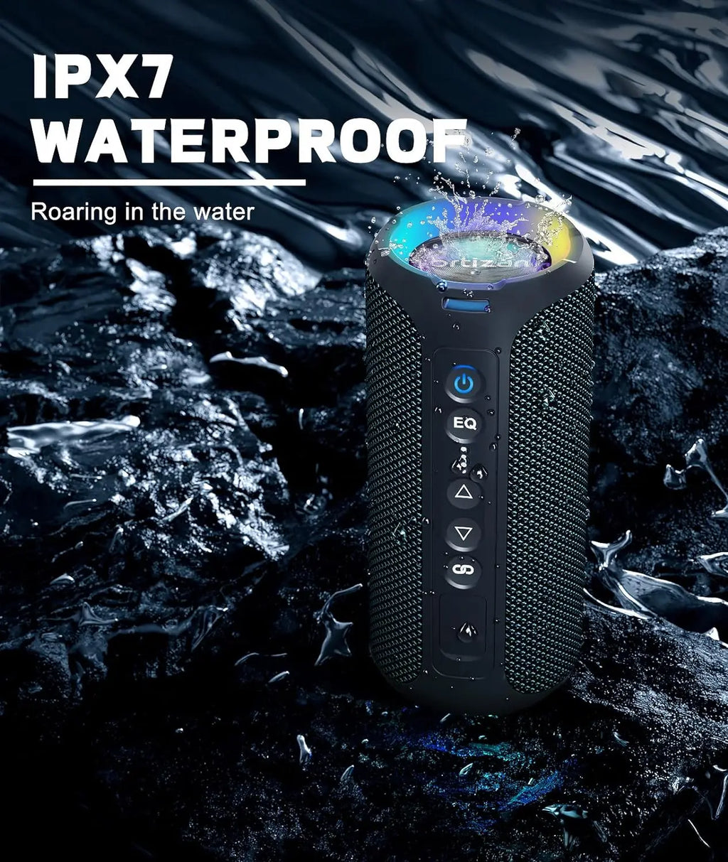 40W Portable Bluetooth Speaker - IPX7 Waterproof, Deep Bass, 30H Playtime, LED Light Show, 3 EQ Modes, Bluetooth 5.3, TF/AUX