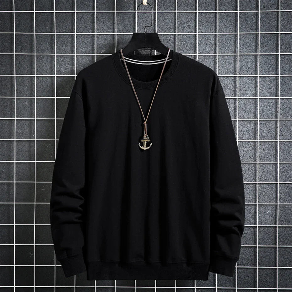 Aflczyu Men’s Tatting Sweatshirt - O-Neck, Full Sleeve, Solid Pattern, Regular Fit, Casual Style, Standard Thickness, Spring & Autumn Wear