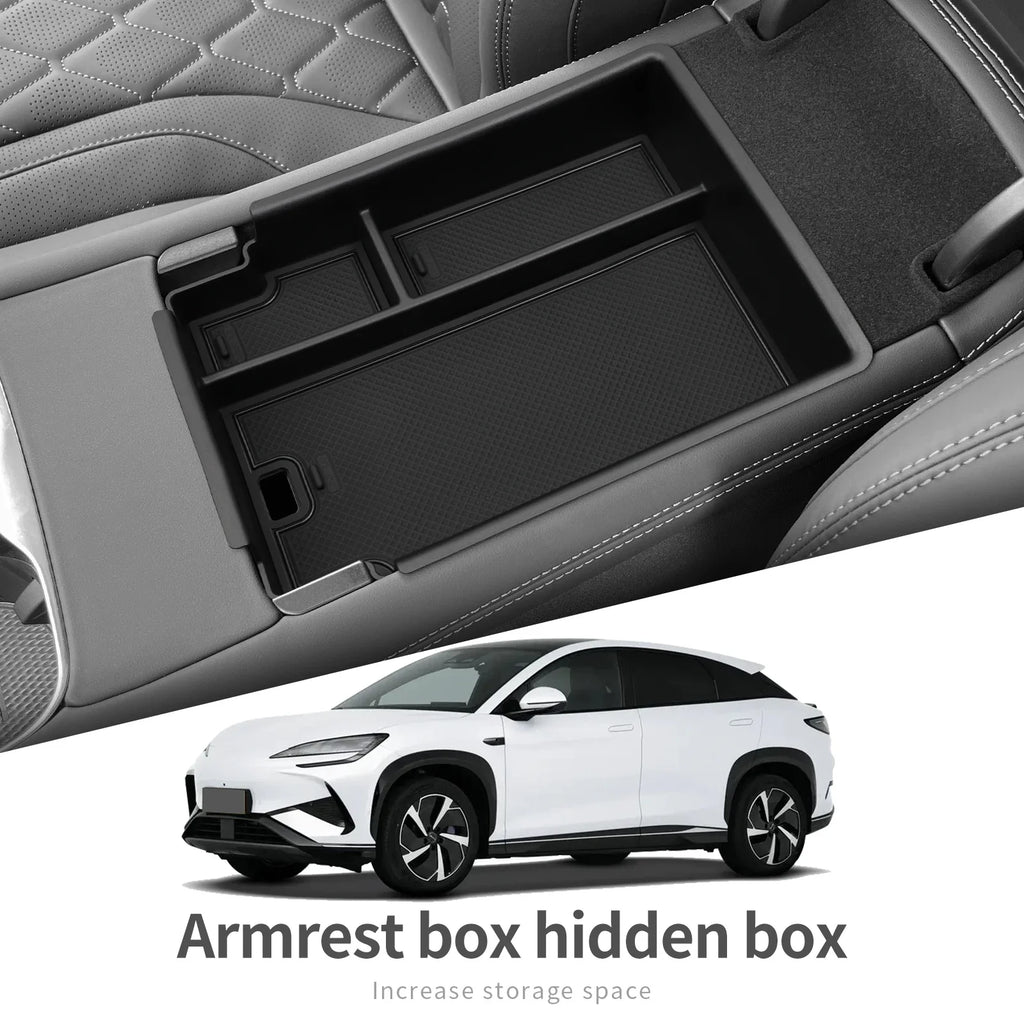 Center Console Storage Tray with Silicone Anti-Slip Pad, Armrest Cup Organizer, Black