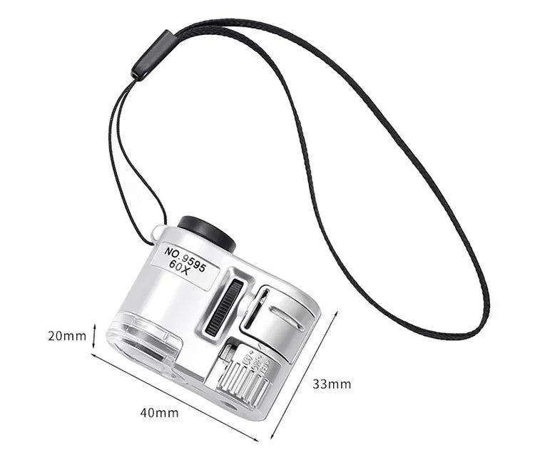 60X Pocket Magnifier with LED & UV Light - Portable Handheld Jeweler Loupe
