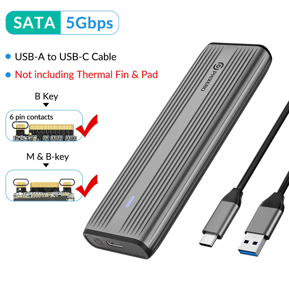 M.2 NVMe & SATA SSD Enclosure USB-C 10Gbps (USB 3.1 Gen2) Tool-Free Aluminum Case — Supports 2230/2242/2260/2280