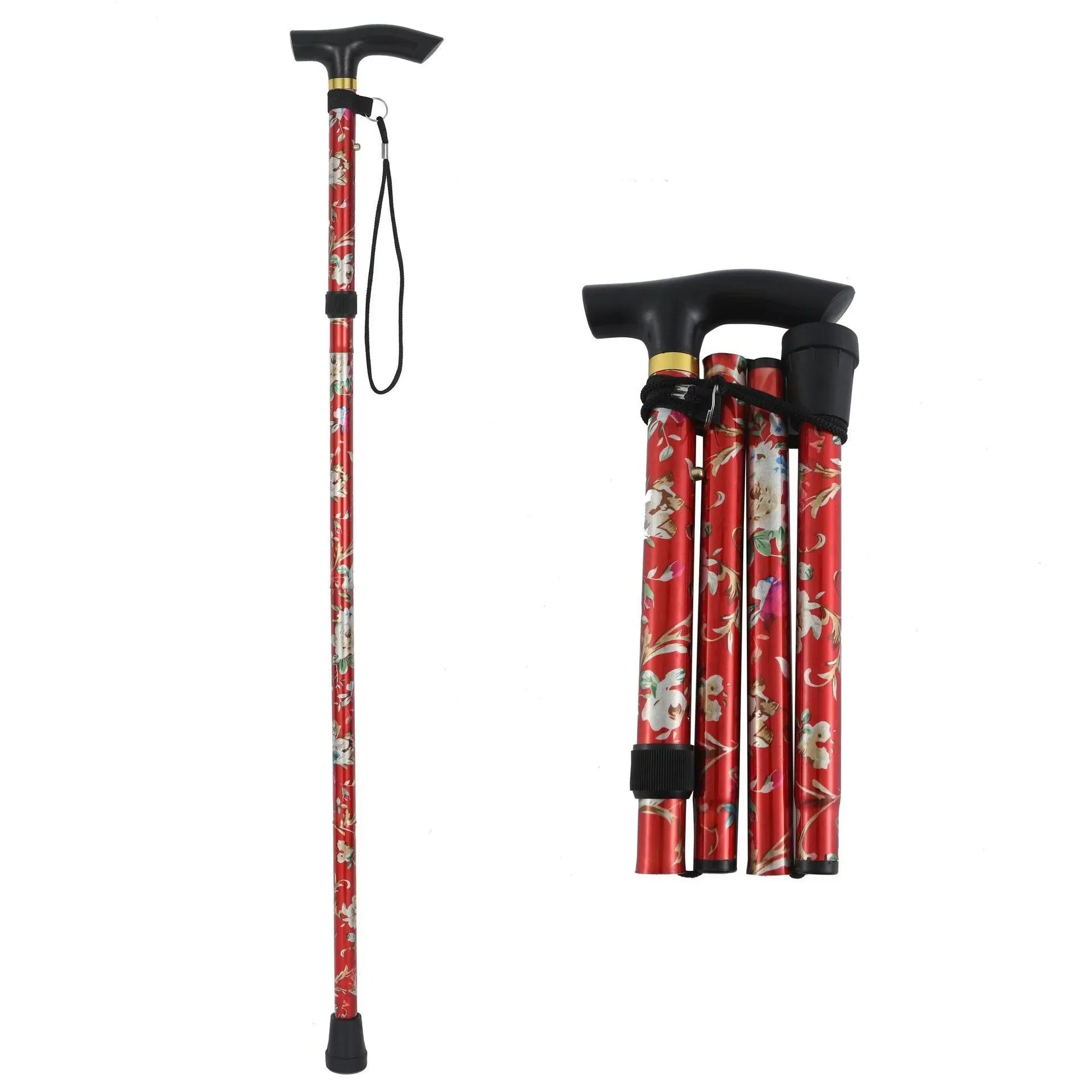 Adjustable Foldable Flower-Top Aluminum Walking Cane – T-Handle Portable Hiking Stick, 32–36 in (82–92 cm)
