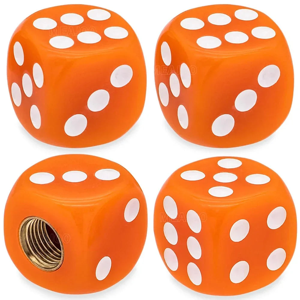 4-Pack Dice Tire Valve Stem Caps – Waterproof Universal Valve Covers for Car Truck Motorcycle Bike, 16 x 16 mm (0.63 x 0.63 in) with 8 mm Thread
