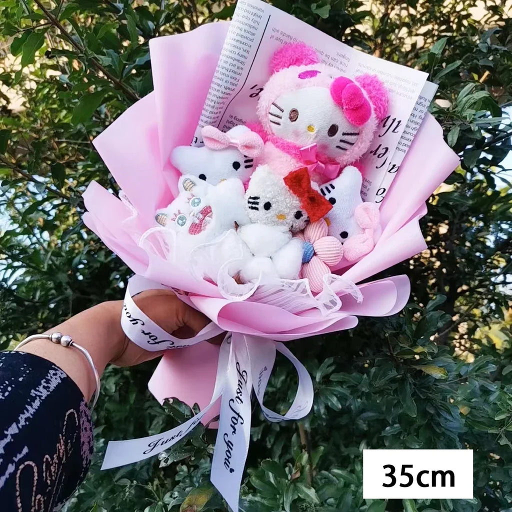 Kawaii Cat Plush Bouquet with Soap Rose Flowers — Cute Valentine's Day, Birthday & Graduation Gift