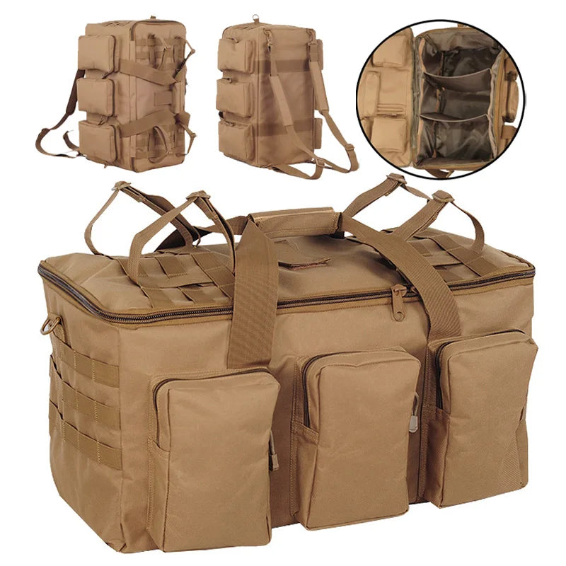 55L Tactical Duffel Backpack – Convertible Weekend Travel, Gym & Camping Bag with MOLLE Webbing