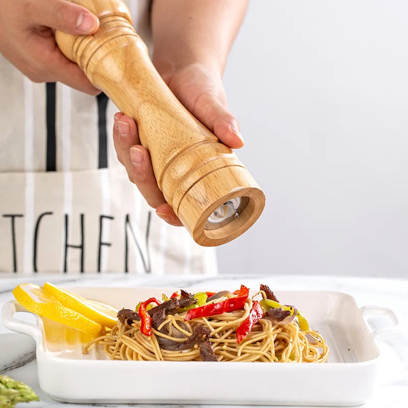 Solid Wood Salt & Pepper Mills - Refillable Spice Grinder with Adjustable Ceramic Core - 5, 8, 10 in (12.7, 20.3, 25.4 cm)