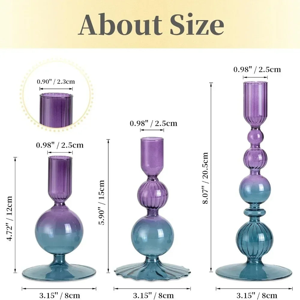 3-Piece Glass Taper Candle Holders and Flower Vases for Wedding Table Centerpiece