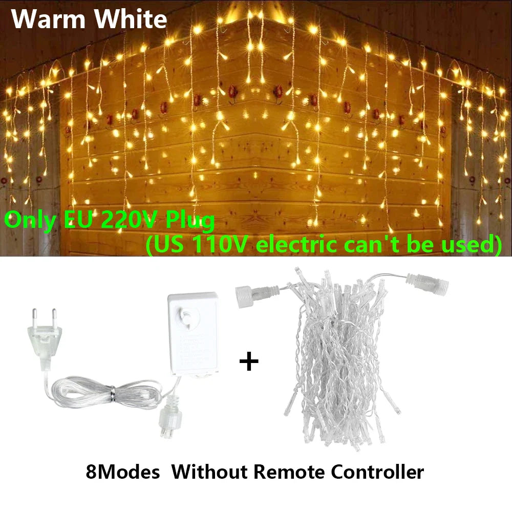 40 m (131 ft) LED Curtain Icicle String Fairy Lights with Remote – Waterproof Outdoor & Indoor Christmas Wedding Party Decor