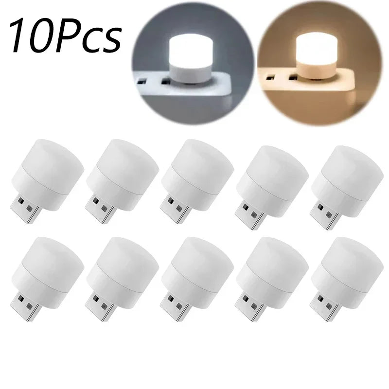 Mini USB LED Night Light - Warm & White Eye-Protection Reading Lamp, Portable USB Plug-In (1/3/5/10 Pack)