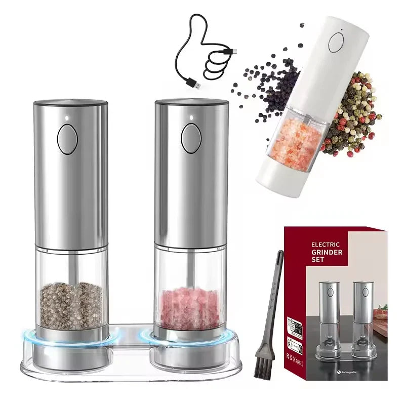 Automatic USB Rechargeable Salt & Pepper Grinder – Adjustable Ceramic Spice Mill (1 or 2-Pack)
