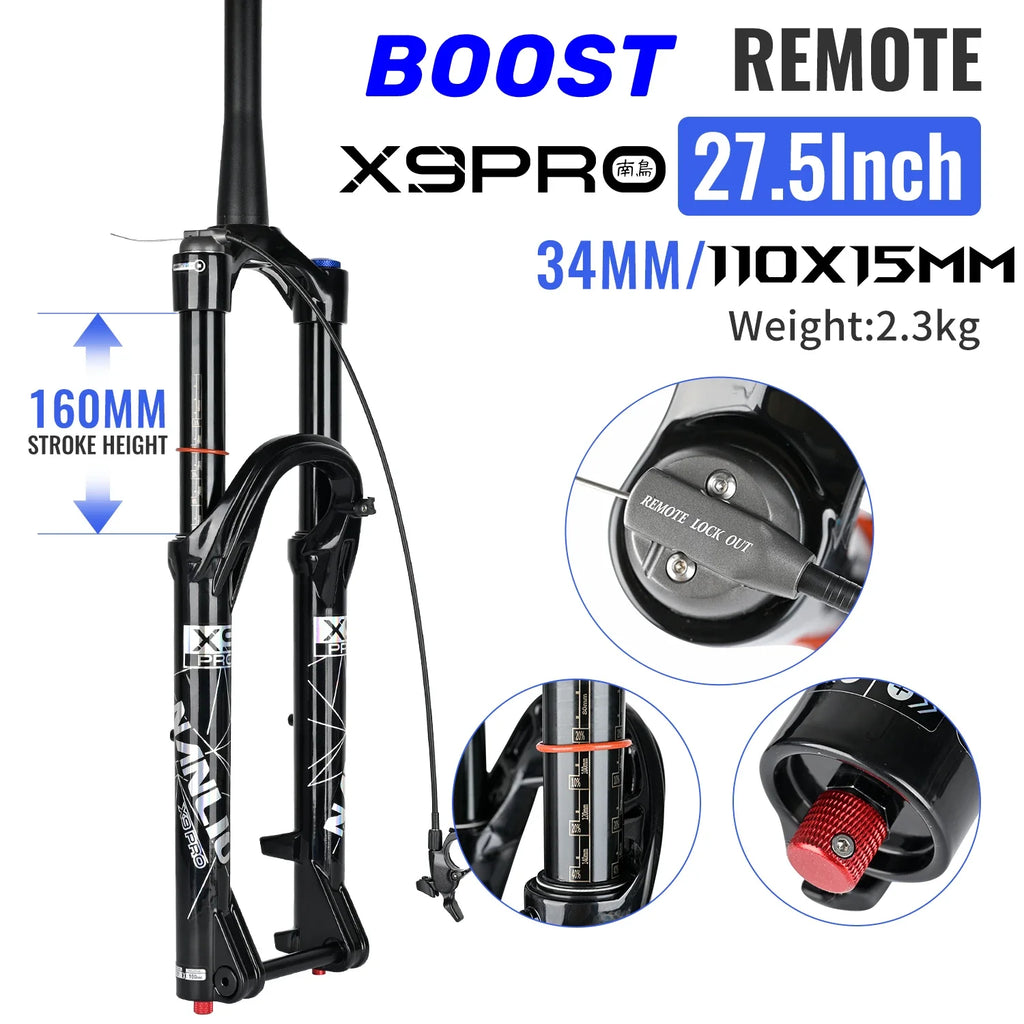 34mm MTB Suspension Fork for 26/27.5/29 in Wheels, Oil & Air Damping, 140/160mm (5.5/6.3 in) Travel with Metal Bushings