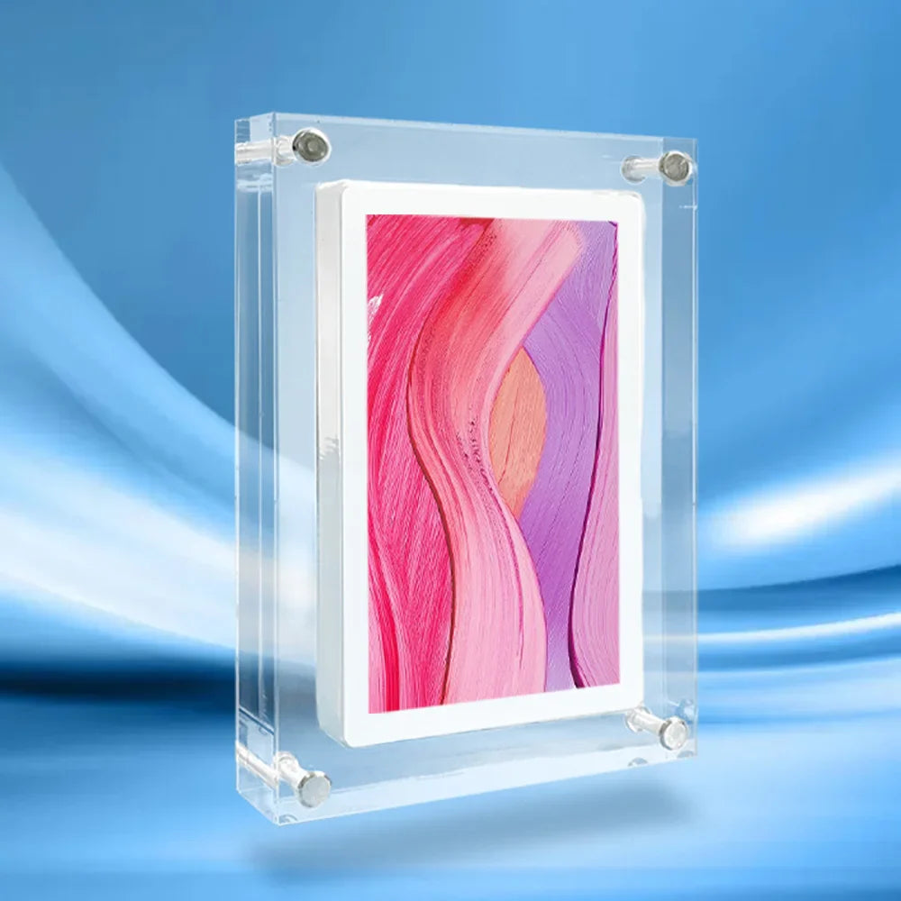 Acrylic Digital Photo Frame 5in / 7in (12.7 / 17.8 cm) IPS Display, 4GB Built-In Memory, USB-C Charging & Video Playback