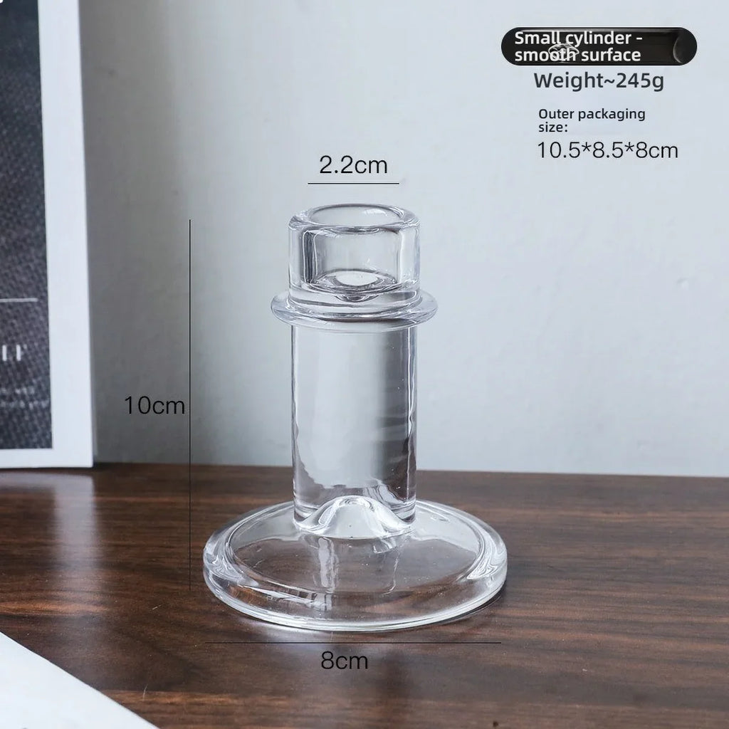 Clear Glass Pillar Candle Holder Table Candlestick for Dining Room Decor