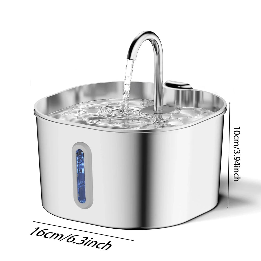 2.2L (74 fl oz) Automatic Stainless Steel Square Pet Water Fountain with Window, Cat Dog Rabbit Feeder