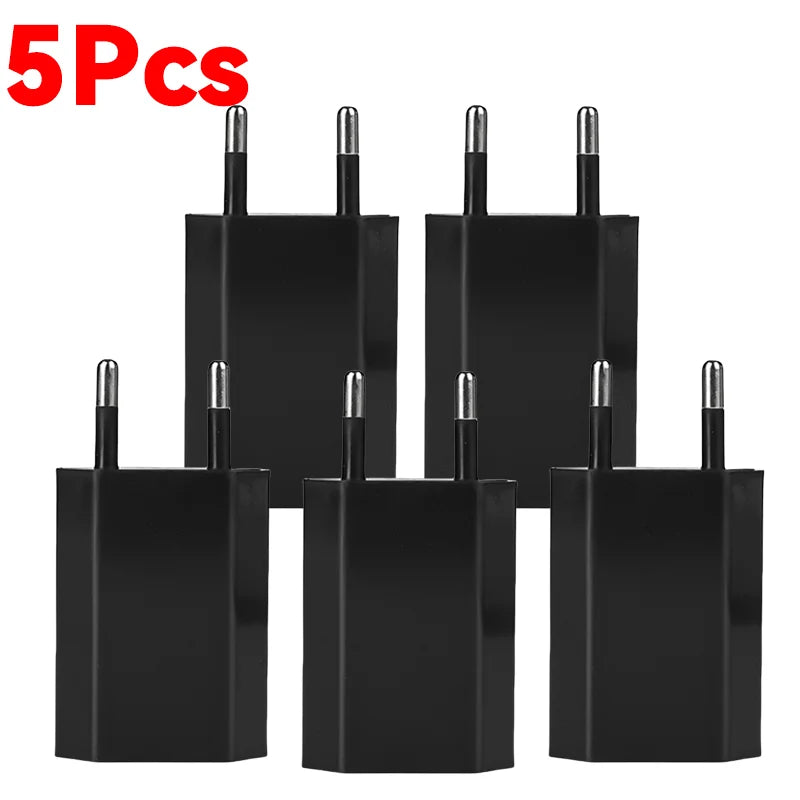 EU Plug USB Wall Charger 5V 1A Travel Adapter, Universal Smartphone USB Charger, 1-5 Pack