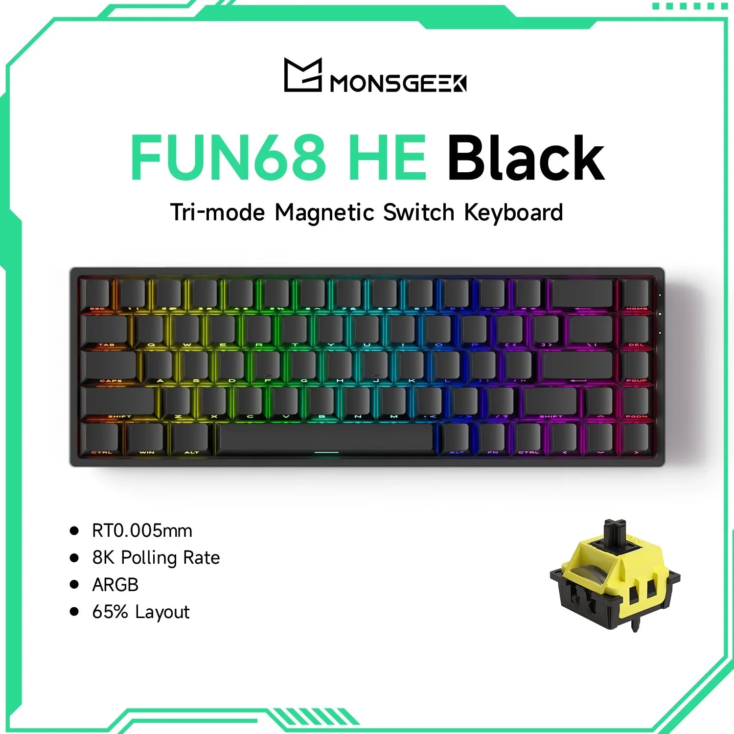 Magnetic Switch 60% & 65% Mechanical Gaming Keyboard - Rapid Trigger RT, 8K Polling, Hot-Swappable, RGB, Tri-Mode USB-C/BT/2.4G