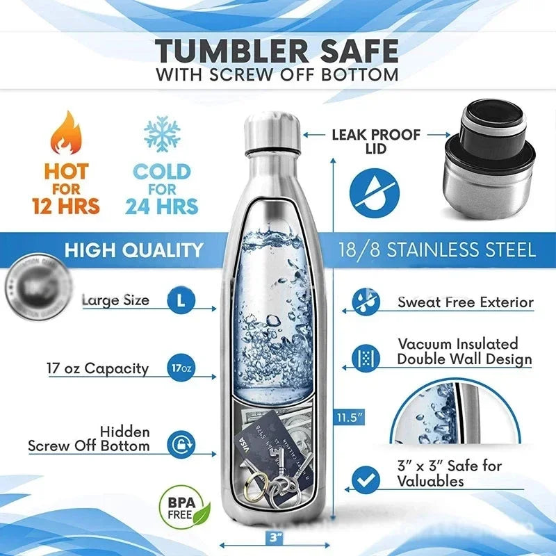 750ml (25.4 oz) Diversion Water Bottle with Hidden Stash — Pill Organizer & Money Compartment, Portable Can Safe with Key Ring