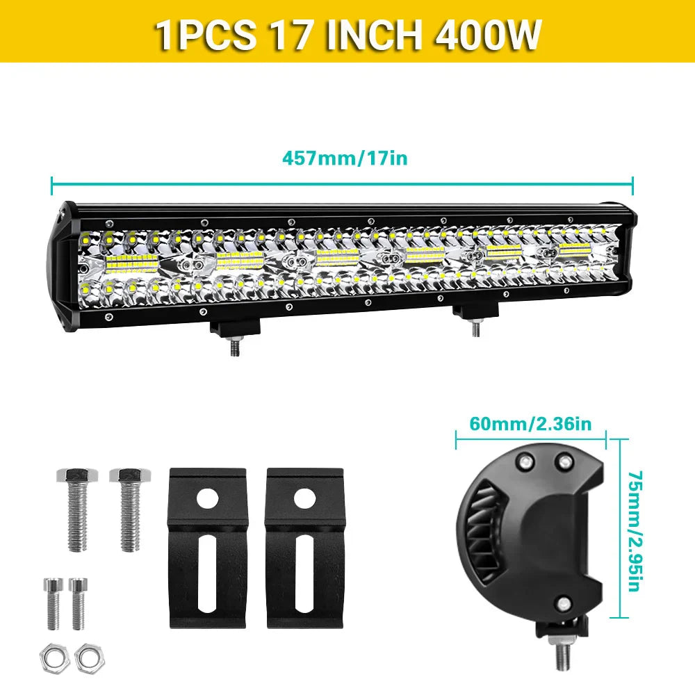 LED Light Bar 4/7/12/15/17/20 in (102/178/305/381/432/508 mm) 60–500W 10–32V IP67 Waterproof Flood/Spot Driving Off-Road Truck ATV SUV Boat