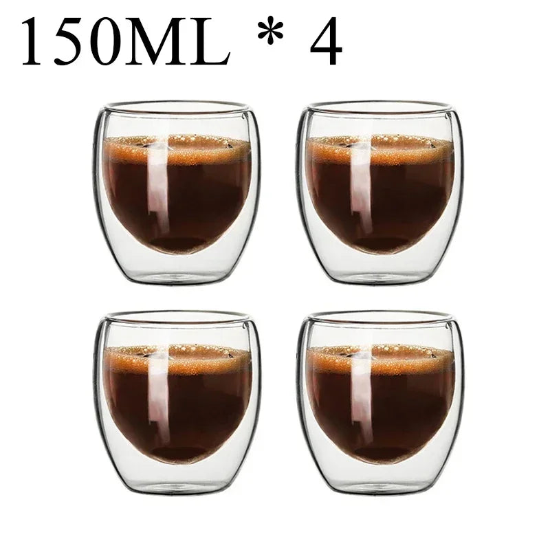 Double Wall High Borosilicate Glass Mugs - Insulated Heat-Resistant Coffee & Tea Cups (2-18 pcs Set)
