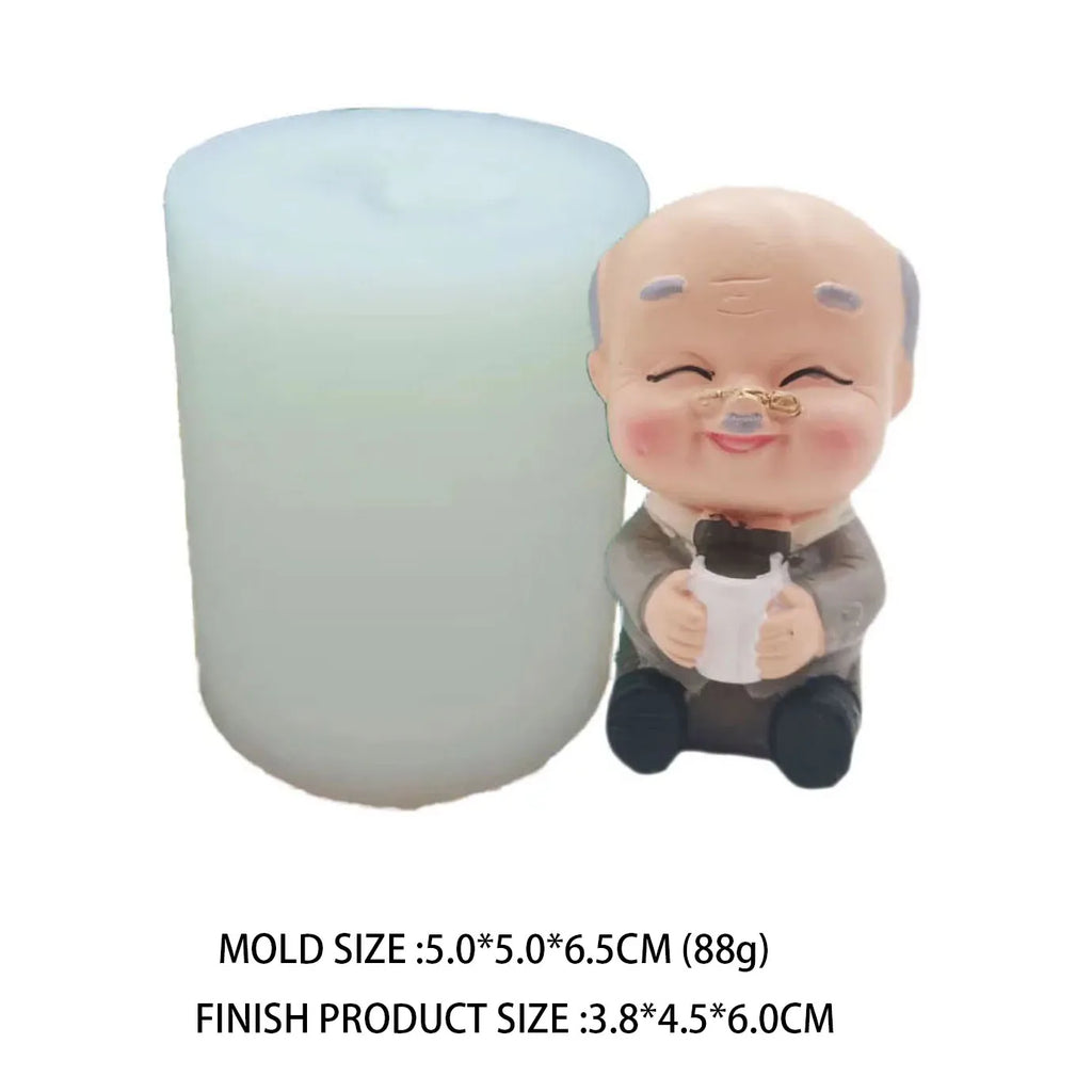 3D Grandpa & Grandma Silicone Mold – Longevity Elder Figurine for Candles, Resin, Soap & Cake Decorating