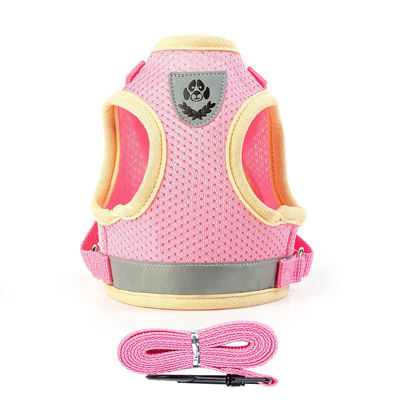 Reflective Adjustable Dog & Cat Harness Vest Set with 1.5m Leash – Breathable Mesh Puppy Kitten Harness (XS-L)