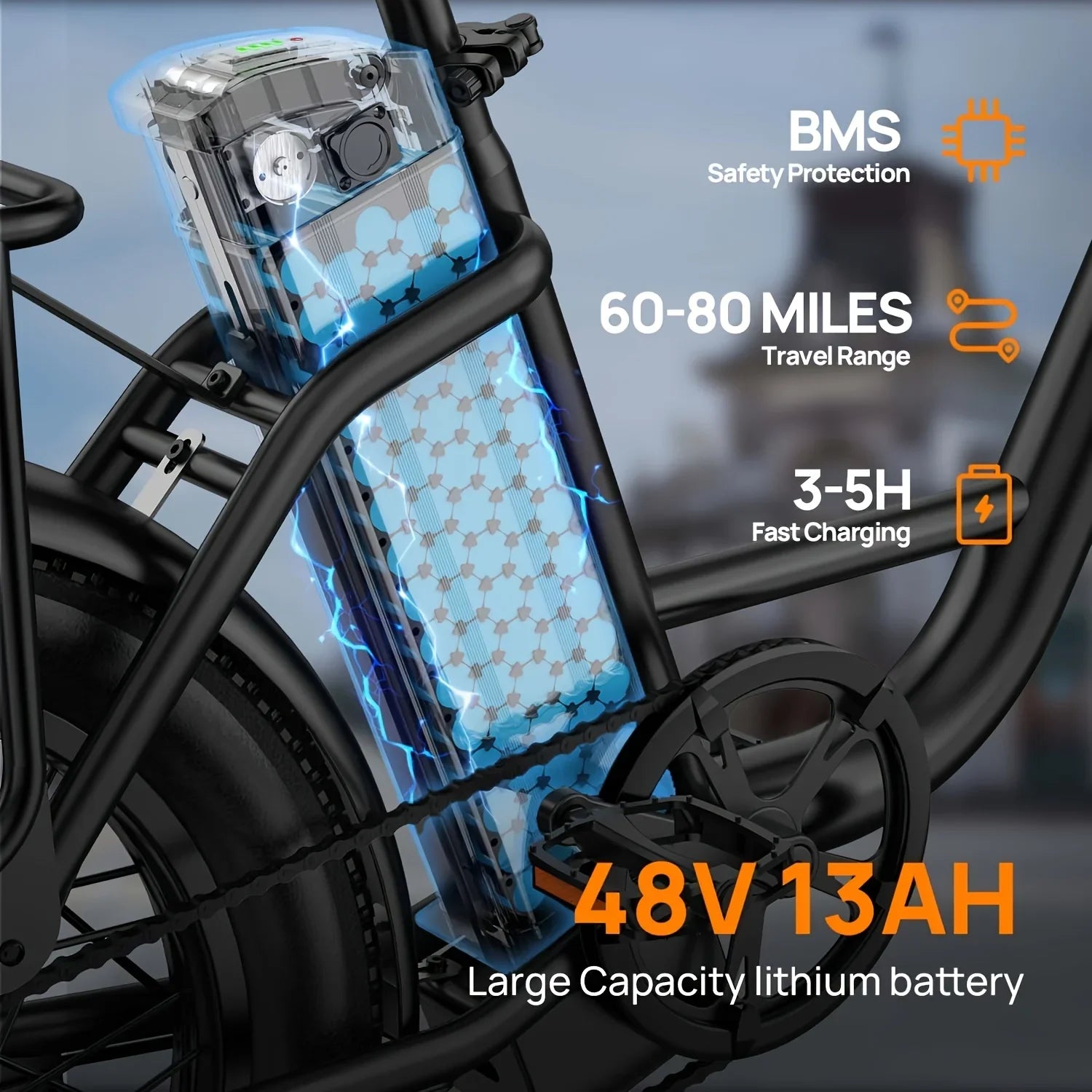 1000W Electric Fat Tire E-Bike 48V 13Ah Removable Battery, 20"x3" (50.8x7.6 cm), 7-Speed, Dual Disc Brakes, Up to 60+ km Range