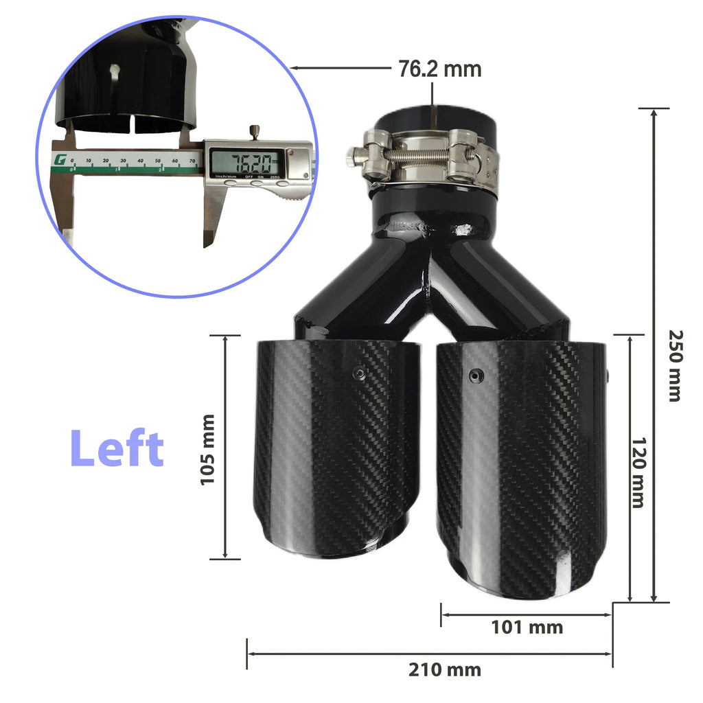 Carbon Fiber 304 Stainless Steel Rear Exhaust Tip Decorative Muffler - Universal Fit