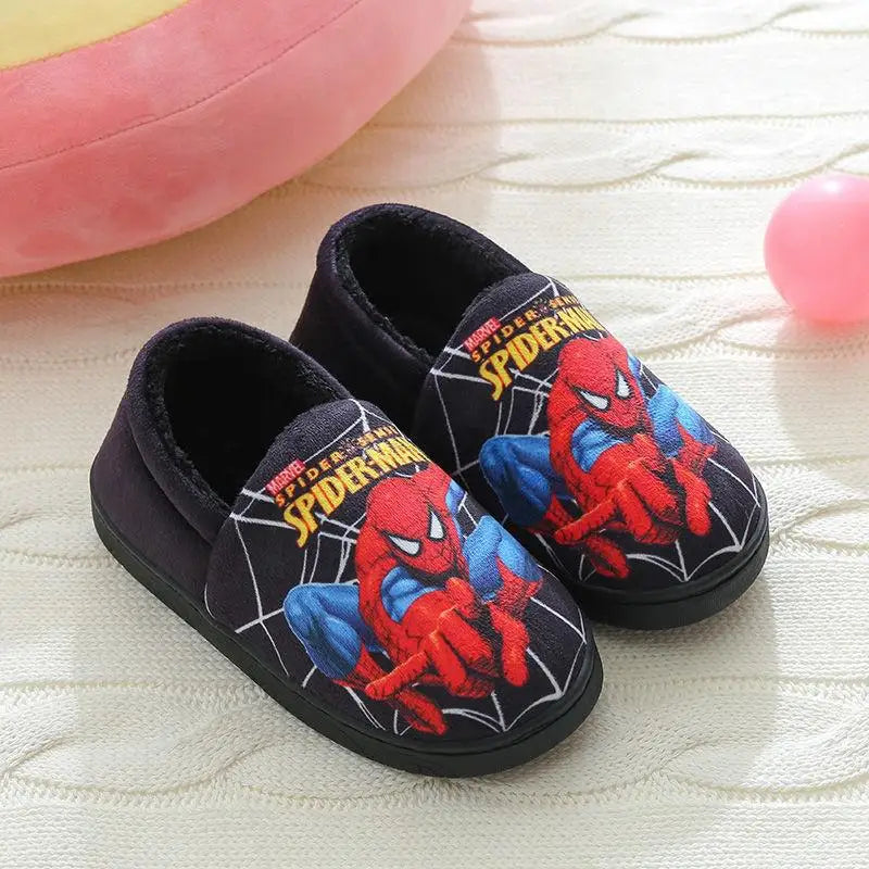 Kids Superhero Cartoon Cotton Slippers — Plush-Lined Indoor Winter Anti-Slip Slippers for Boys & Girls (15–21.5 cm / 5.9–8.5 in)