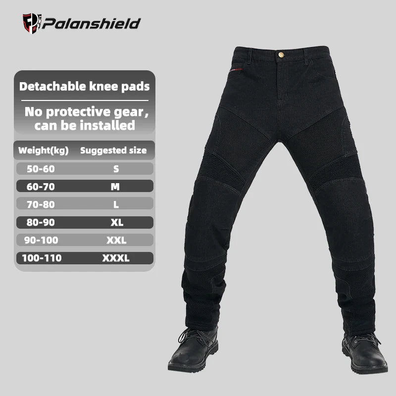 Men's Motorcycle Riding Pants with Removable Armor - Breathable Mesh Touring Motocross Pants (Blue/Black)
