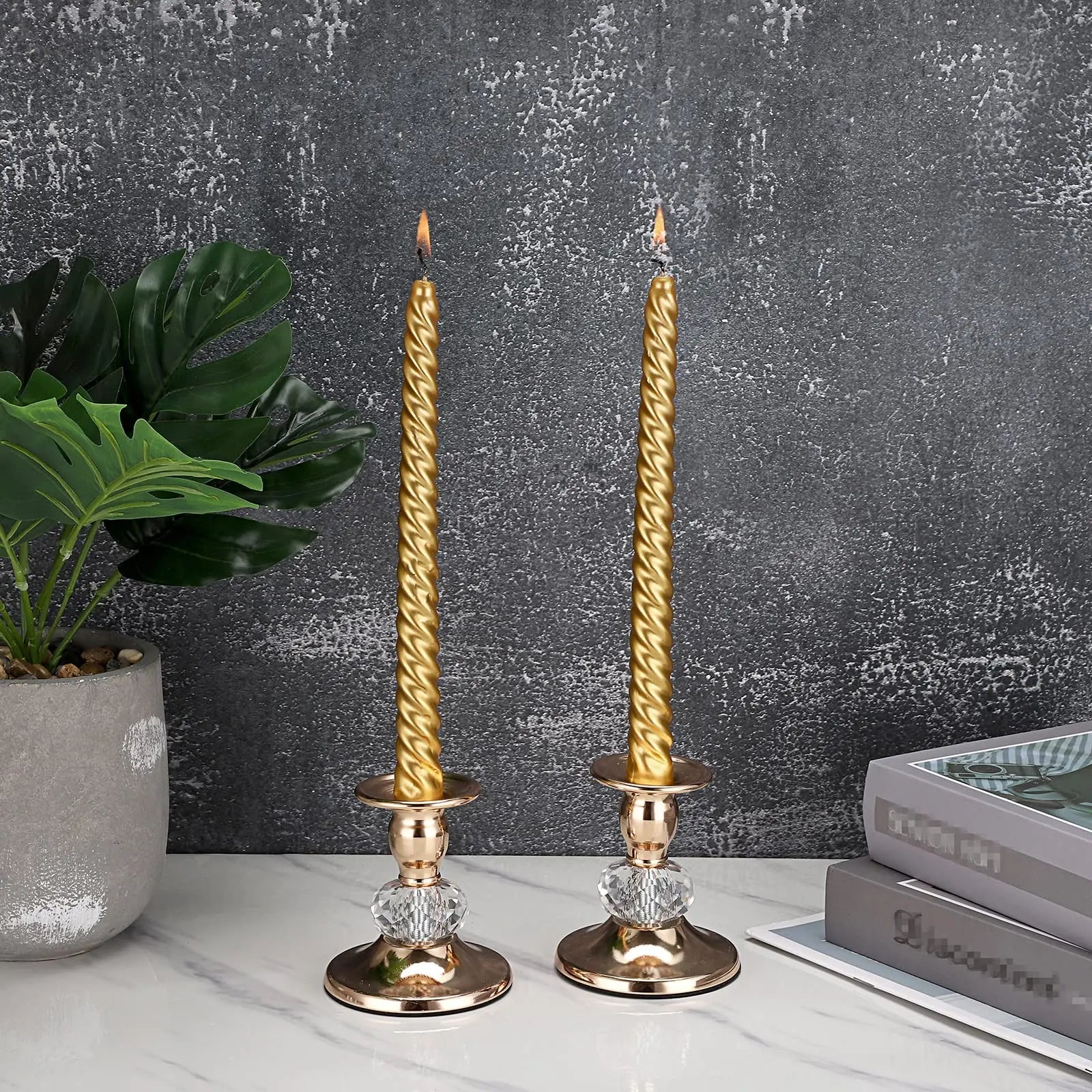 2-Pack Gold Metal Taper Candle Holders 3.5 in (9 cm) H - Vintage Brass Candlesticks for Wedding & Home Decor