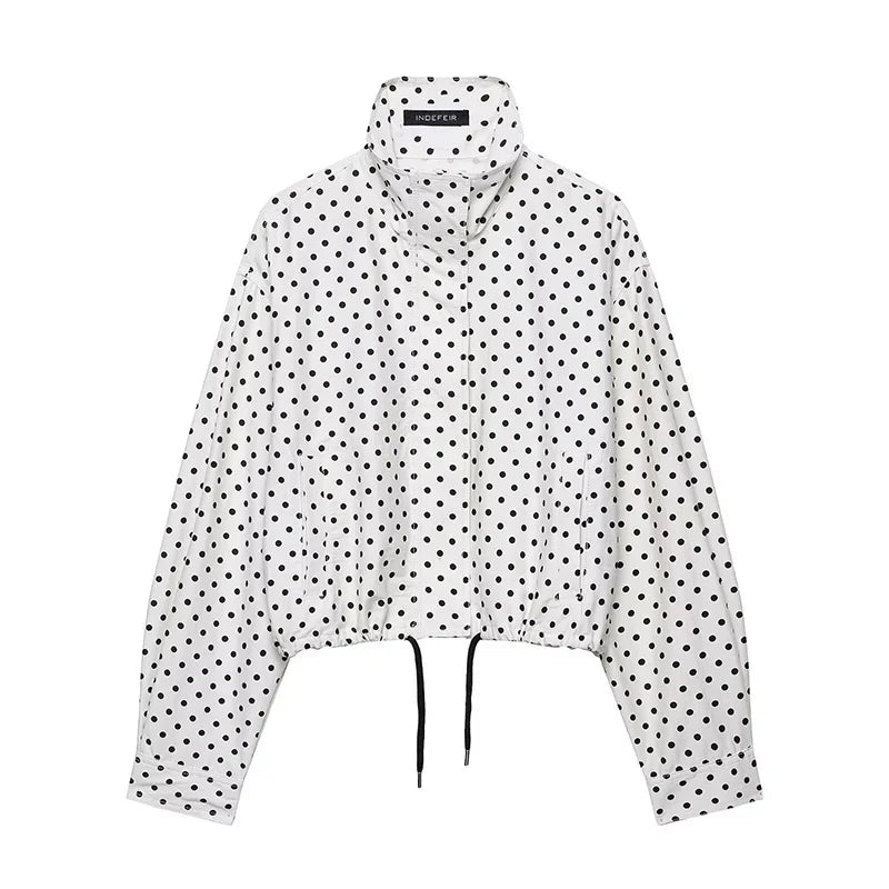 Polka Dot Short Coat for Women - Long Sleeve Casual Office Jacket, Elegant High Street Outerwear