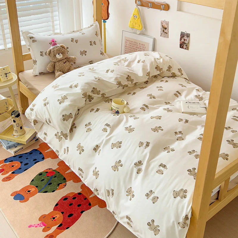 3-Piece Printed Quilt Set for Women – Japanese Korean Cartoon Bedding (1 Quilt + 2 Pillowcases)