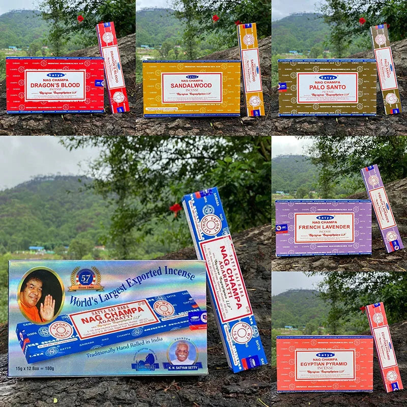 5-Box Nag Champa Incense Sticks — 50–60 Handmade Sticks (20 cm / 8 in) Sandalwood & White Sage Home Fragrance