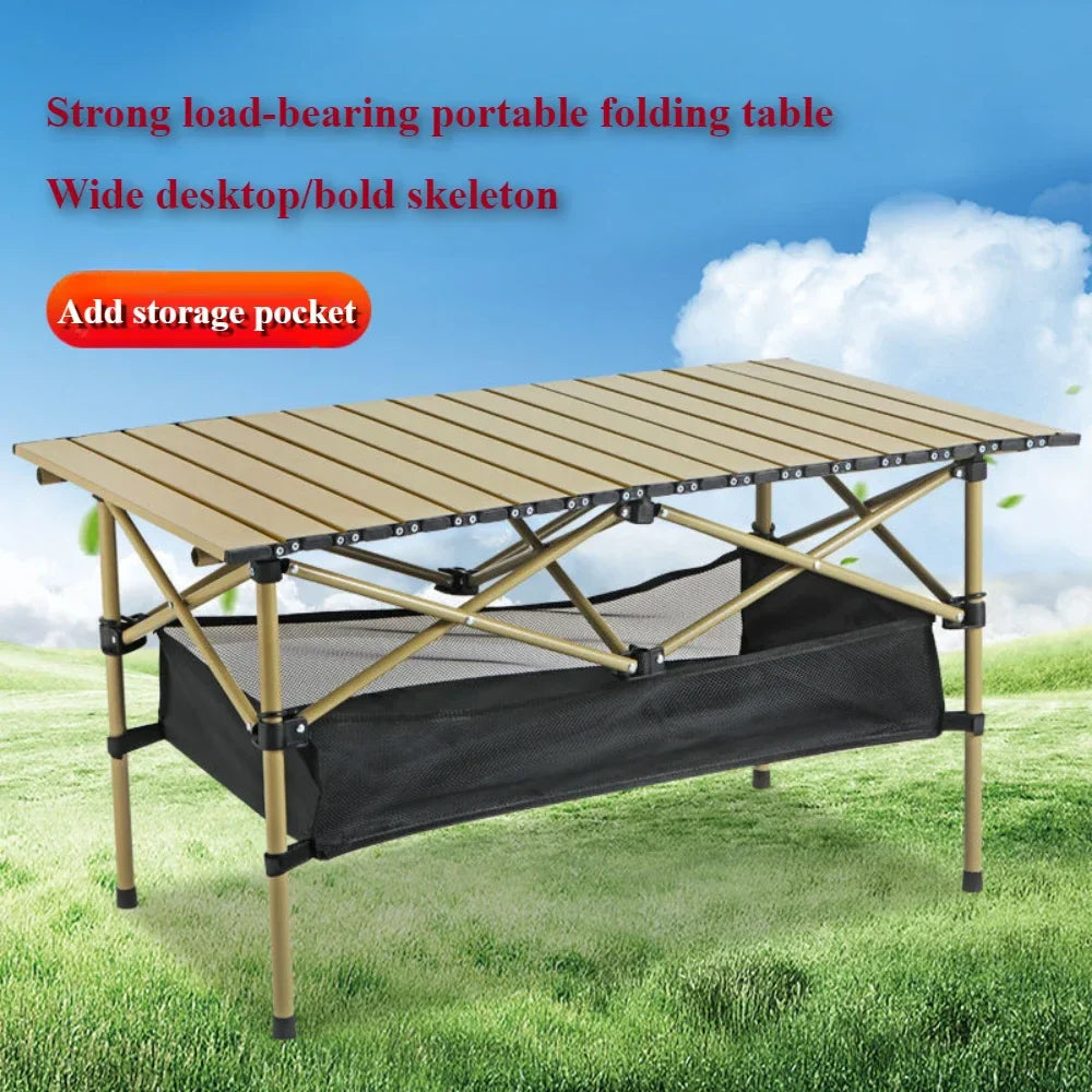 Portable Aluminum Alloy Folding Camping Table - Lightweight Roll-Up Picnic Table, Seats 6