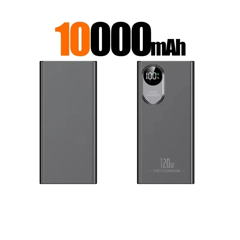 50000mAh 120W Portable Power Bank with Digital Display, Built-in Cables & Wireless Charging — Fast USB-C & Lightning