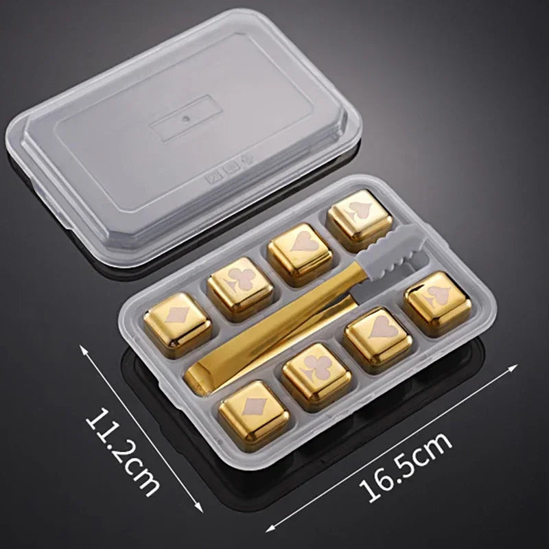 Stainless Steel Reusable Whiskey Stones - Quick-Freeze Ice Cubes with Storage Tray for Whiskey Wine Beer