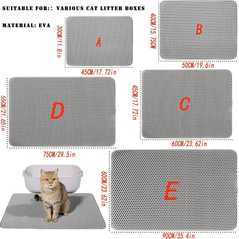 Waterproof Double-Layer Cat Litter Mat - Foldable EVA Litter Trapper, Washable & Anti-Slip (6 Sizes: 11.8x11.8–23.6x35.4 in / 30x30–60x90 cm)