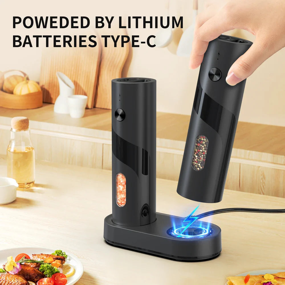 2-Pack USB Rechargeable Electric Salt and Pepper Grinder Set, Adjustable Coarseness, LED Light, Top-Fill Spice Mill