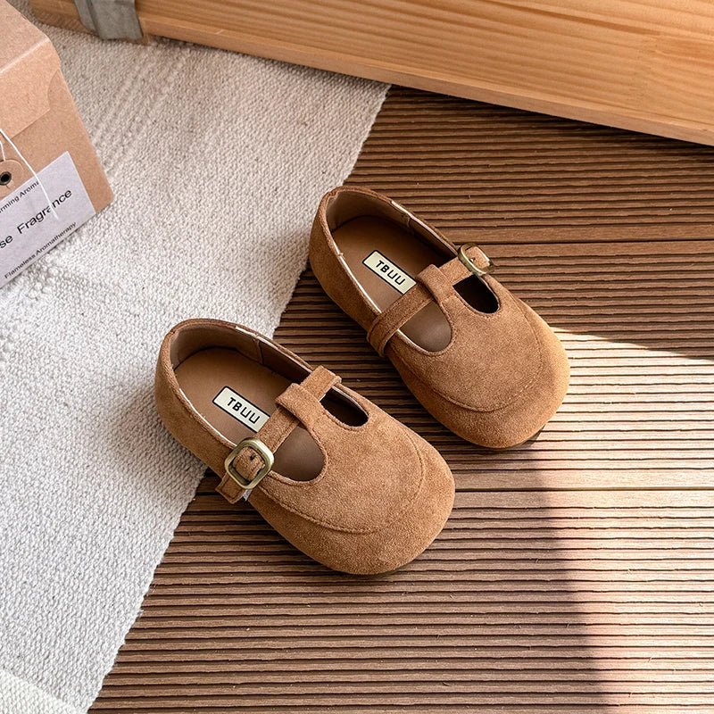 Girls T-Strap PU Leather Dress Shoes for Toddlers & Kids, Princess Flats with Non-Slip Rubber Sole