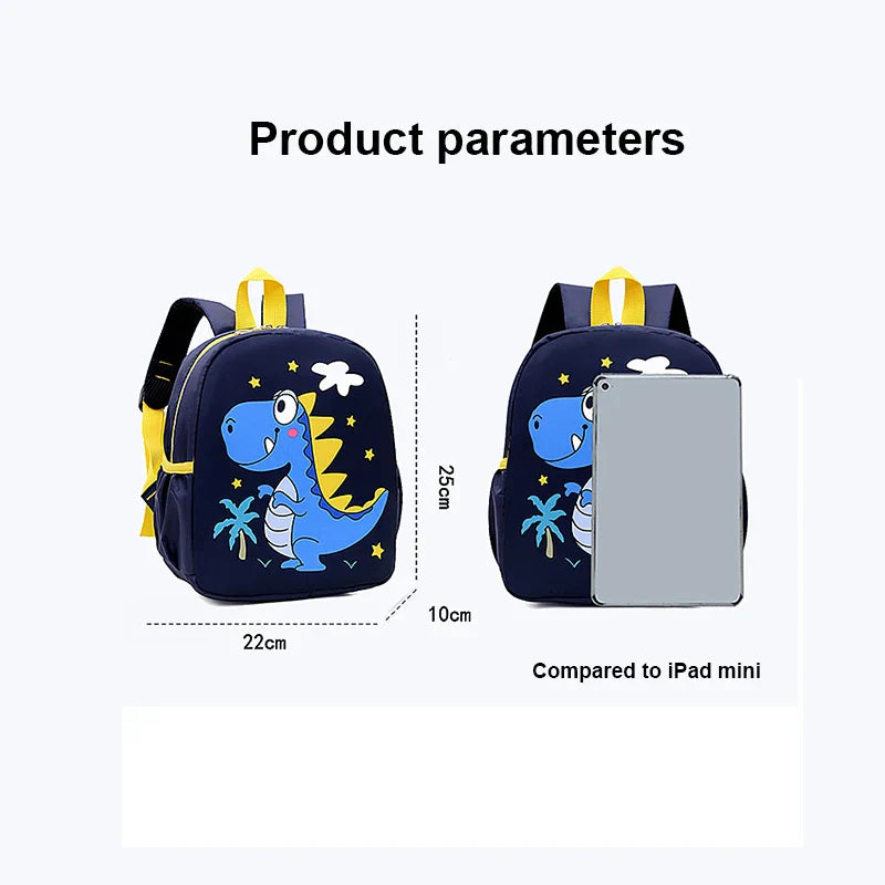 Cute Cartoon Dinosaur Kids Backpack - Adjustable Nylon Kindergarten School Bag for Boys & Girls