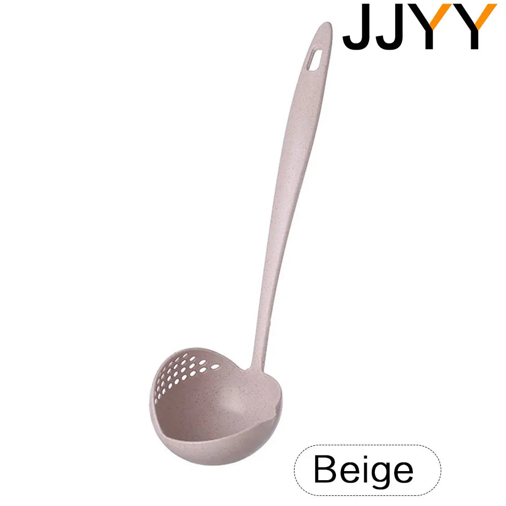 2-in-1 Long Handle Slotted Spoon Strainer - Plastic Soup Ladle for Hot Pot & Kitchen