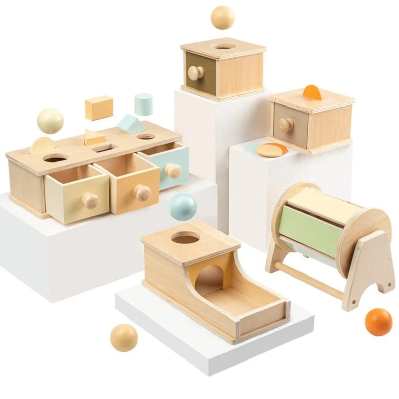 Montessori Wooden Coin Box Drawer Toy - Early Learning Shape Sorting & Counting Game for Babies and Toddlers