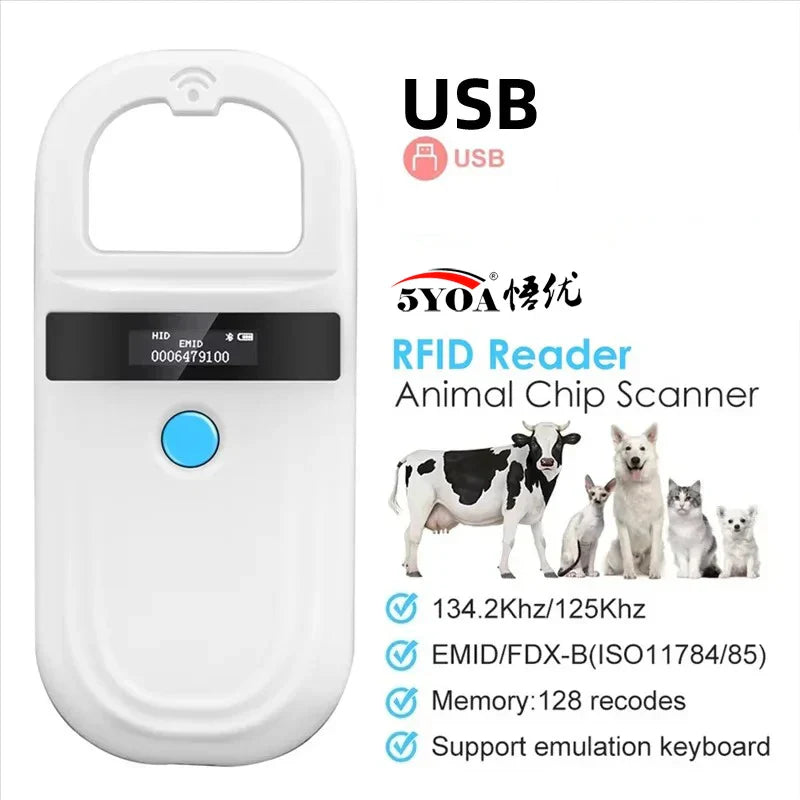 Handheld Pet Microchip Reader OLED — EMID & FDX-B (ISO11784/85) RFID Rechargeable Scanner for Dogs, Cats & Pigs
